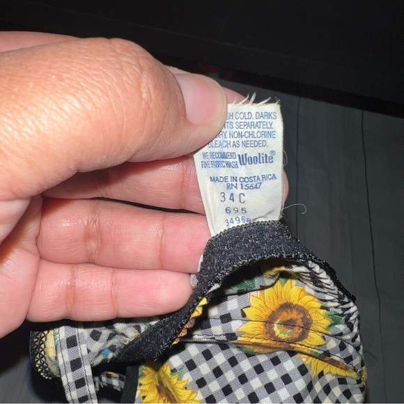 VINTAGE 80s 90s Woolite Sunflower Checkered Gingham Bra 34C - Picture 3 of 3